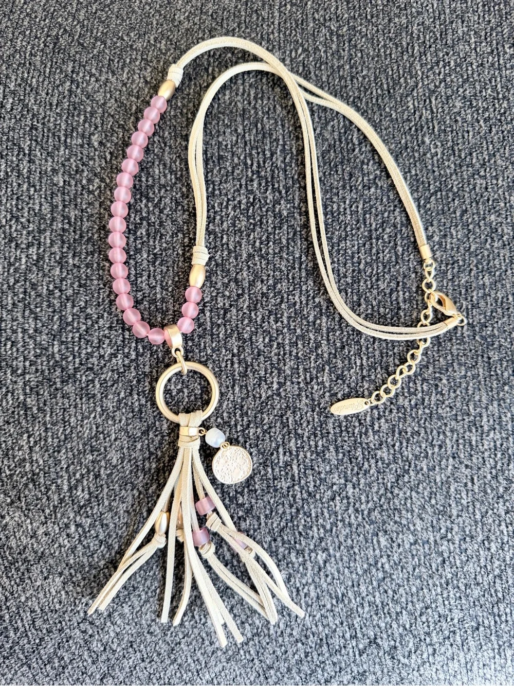 Plunder Beaded Pink and Gold Tassel Pendant Necklace